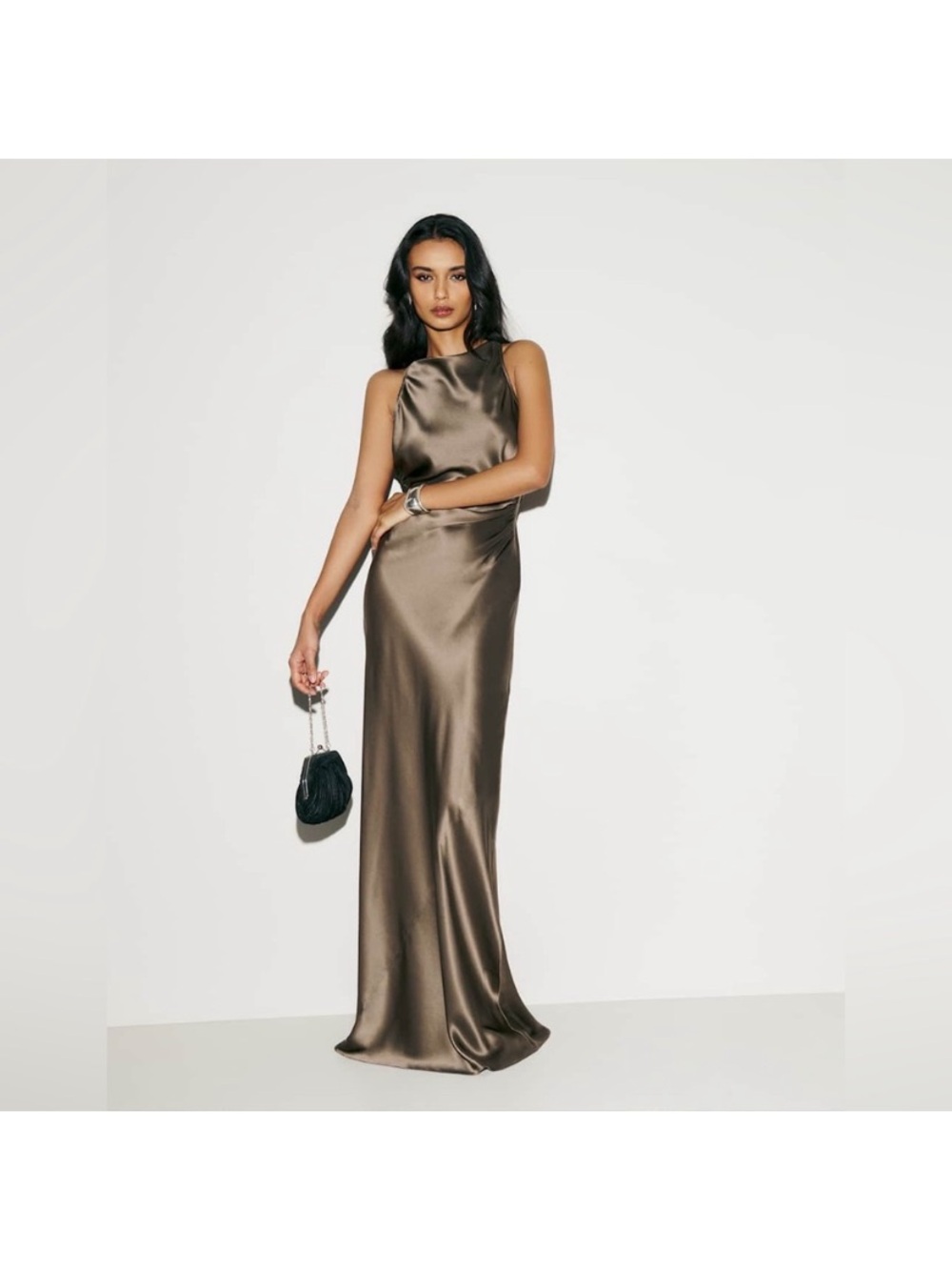 Reformation Satin Bias Maxi Dress in Bronze